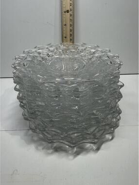 Vintage Clear Pressed Glass Starburst Scalloped Dessert Plates Set of 10
